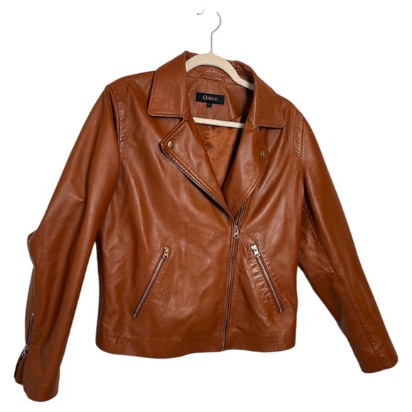 Quince Brown Sheep Leather Moto Jacket Classic Biker Zip Large - Picture 2 of 8